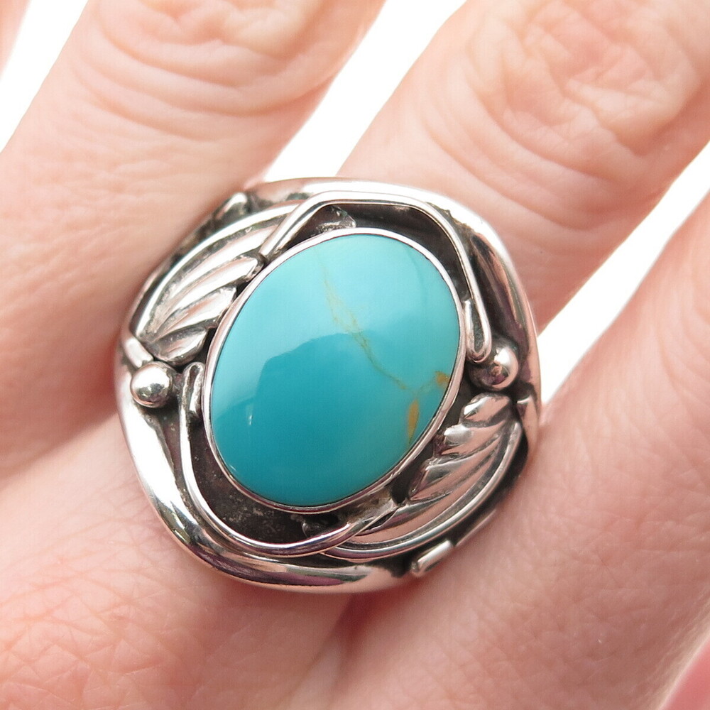 Carol Felley Sterling Silver Vintage 1988 Real Turquoise Floral Ring Size 13.25
